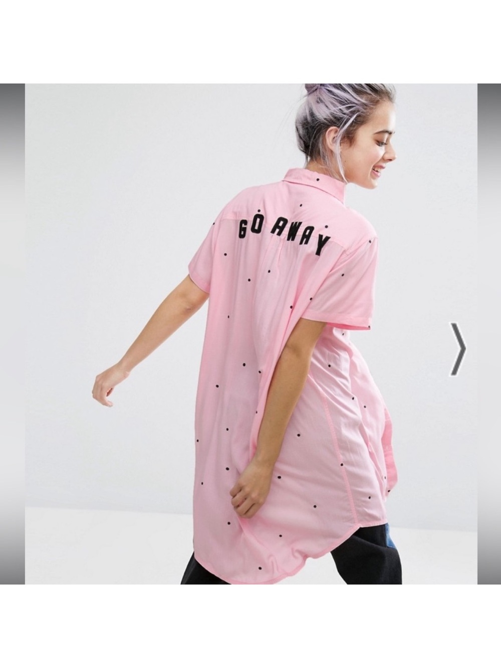 Lazy Oaf Pink polka dot “GO AWAY" Oversized Tunic Shirt